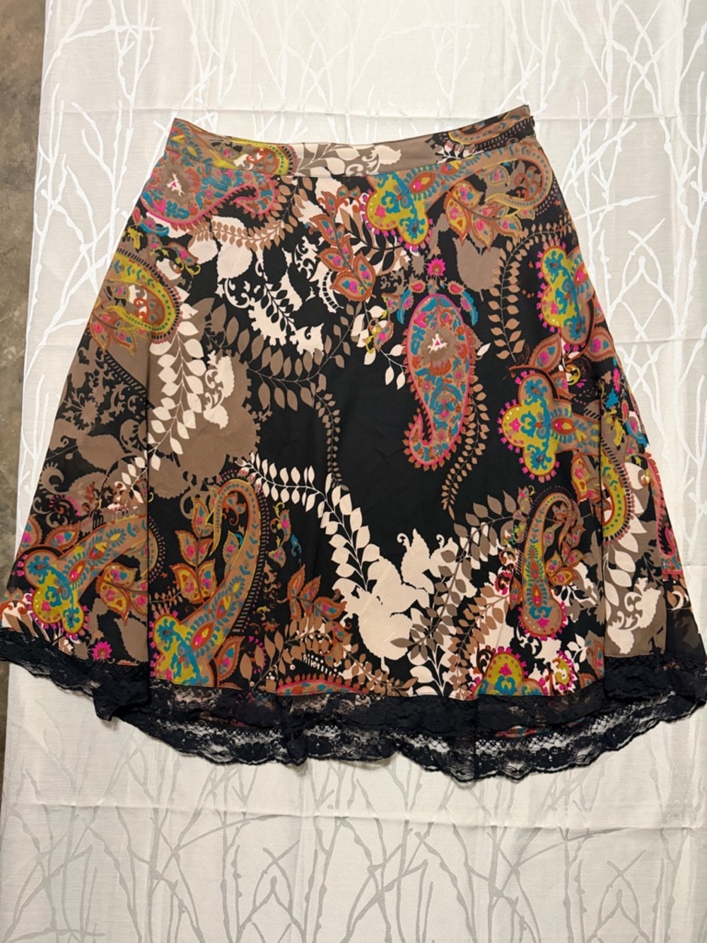 Paisley A-Line Circle Skirt in Black and Tan
